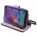 Wholesale Samsung Galaxy Note 4 Premium Flip Leather Wallet Case w Stand and Strap (Purple)